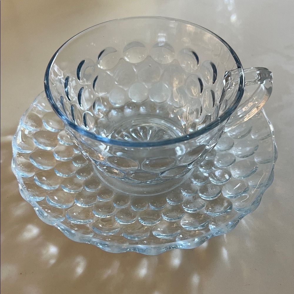 1940s Vintage Anchor Hocking Blue Bubble Glass